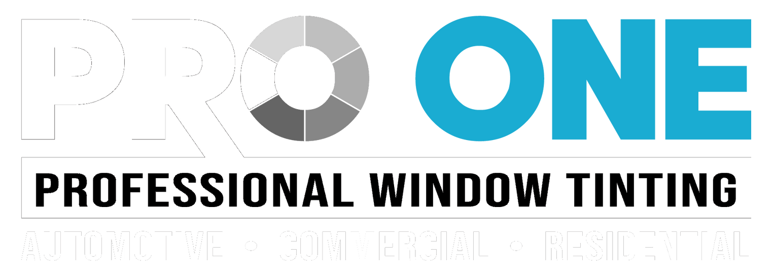 Logo for Pro One professional window tinting. Features white text 