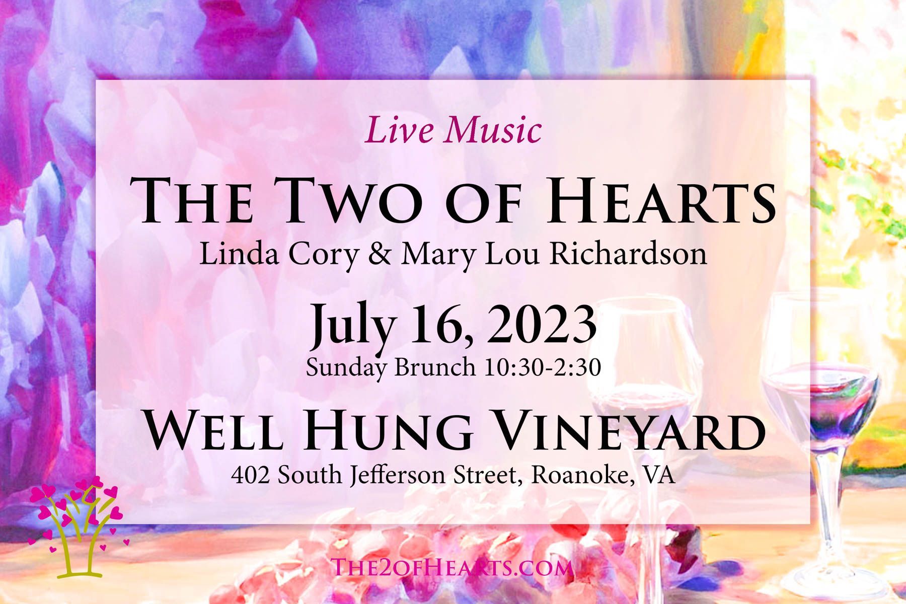 A poster for a live music event called the two of hearts