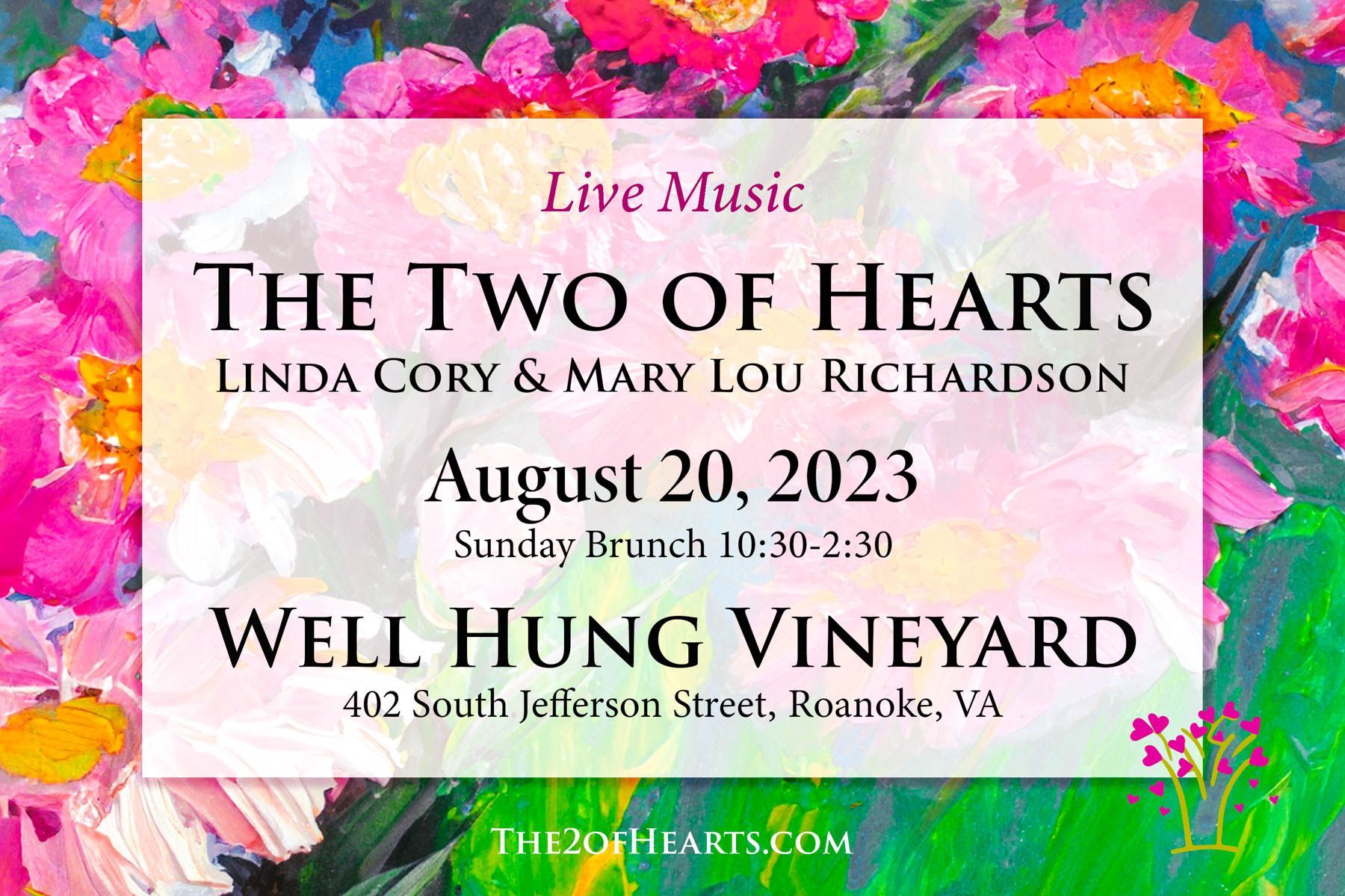 A poster for the two of hearts at well hung vineyard