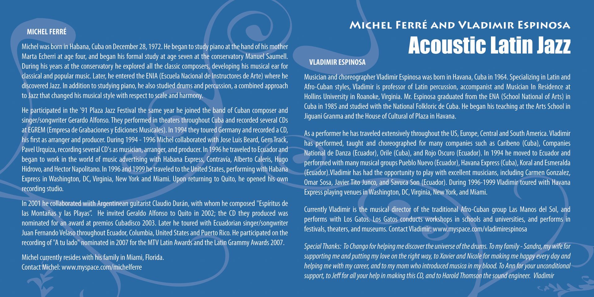 A page of text that says acoustic latin jazz