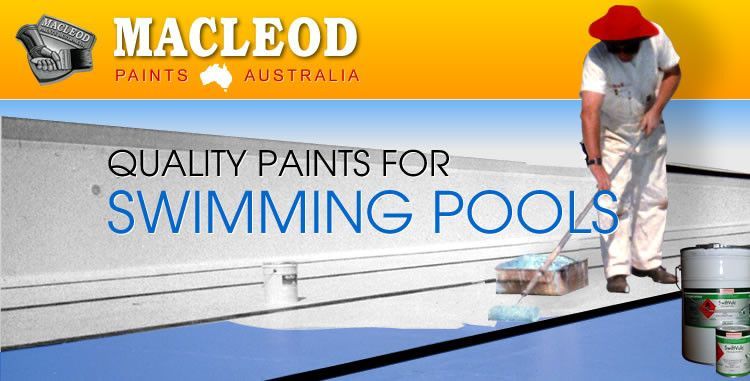 A man is painting a swimming pool with macleod paints