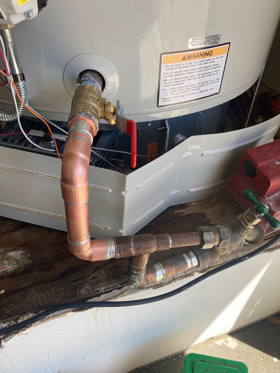 Water heater return line repair from recirculation pump leaking