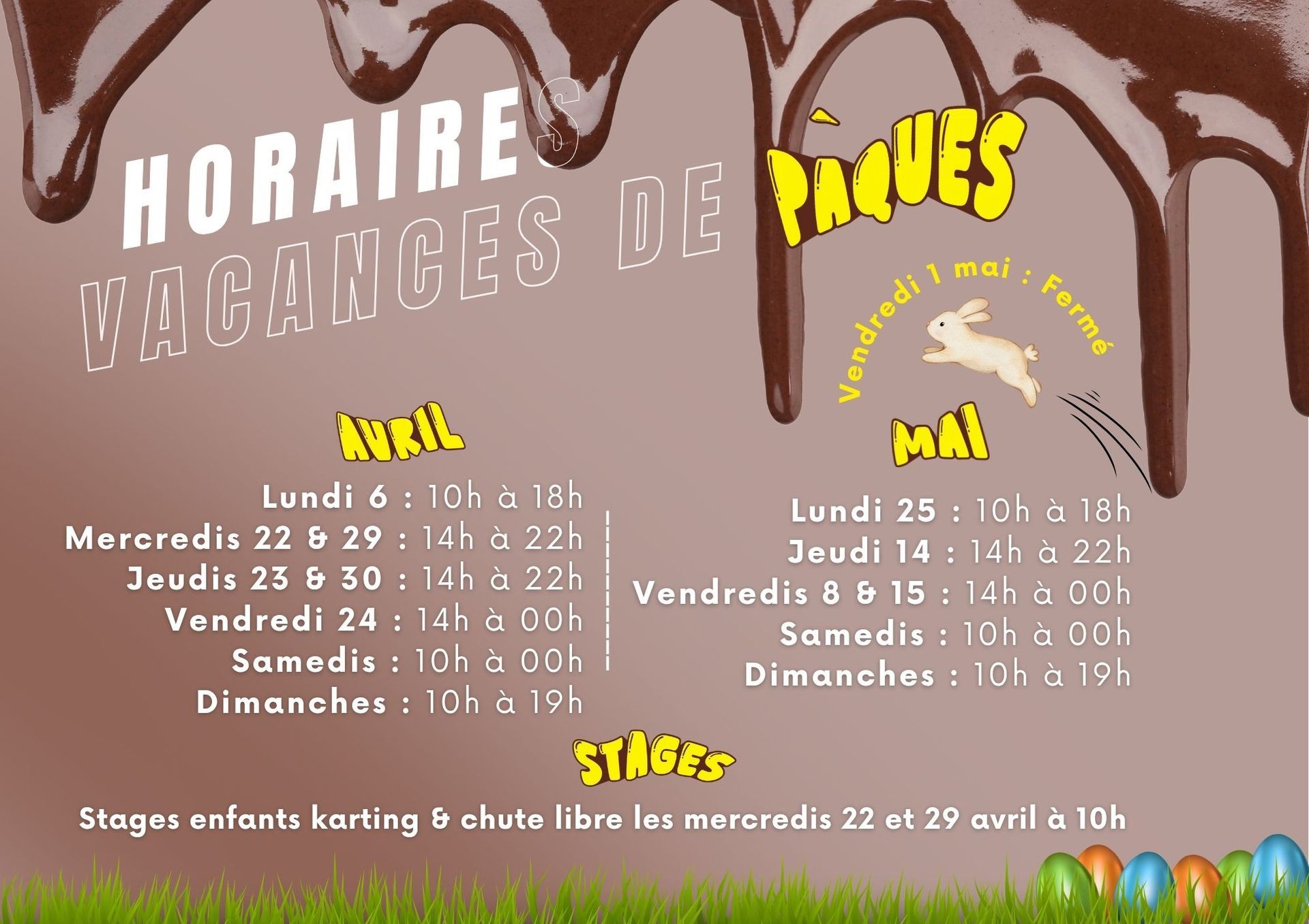 Programme des vacances d'avril / vacances de Pâques avec karting, chute libre, escape game et salle d'arcade