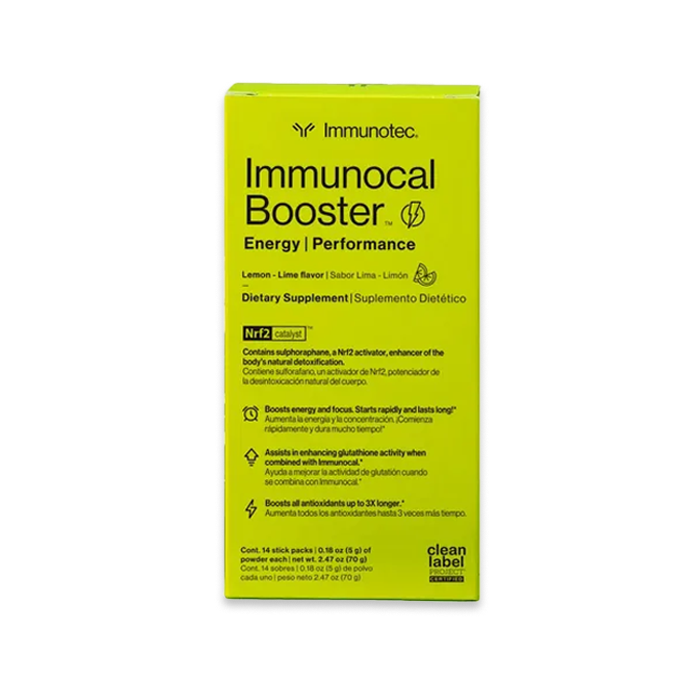 Caja de Immunocal Booster en color verde lima, sabor lima, suplemento dietario.
