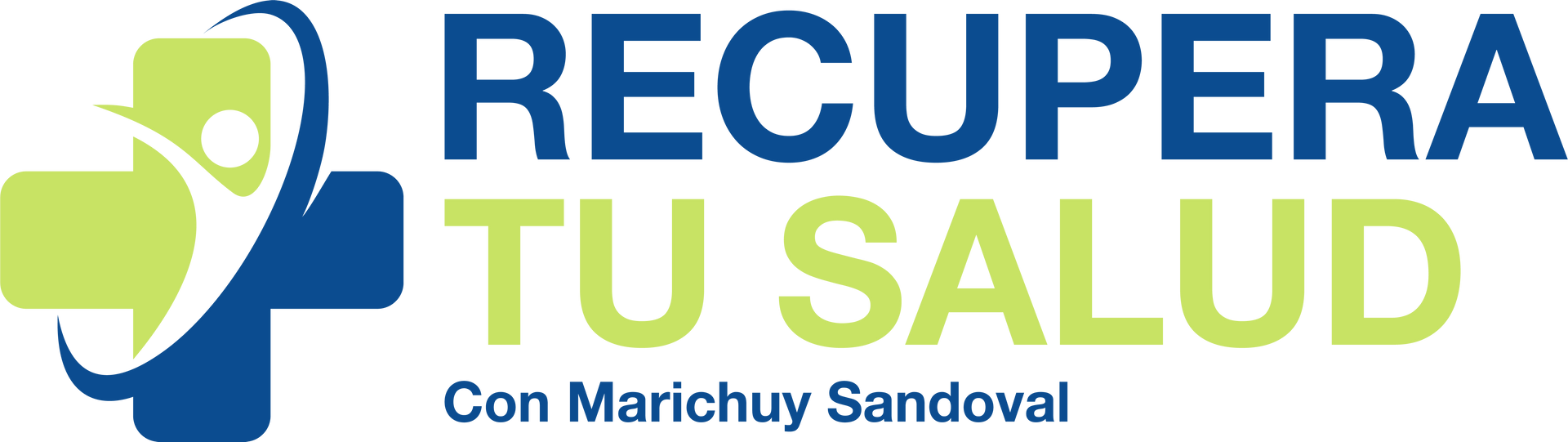 Logotipo para una marca relacionada con la salud con colores azul y verde y la frase RECUPERA TU SALUD