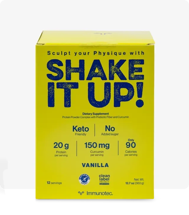 Caja amarilla de proteína en polvo de vainilla 