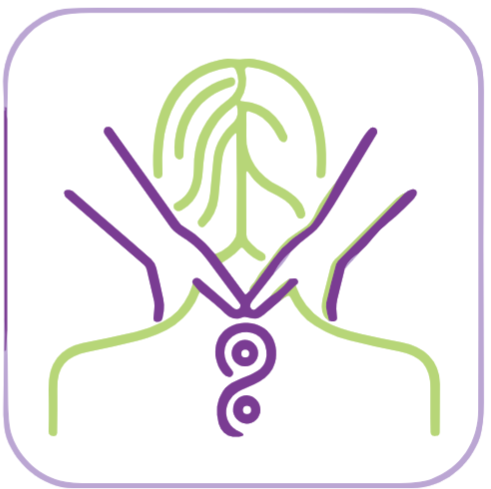 Une icône violette et verte représentant une personne recevant un massage.
