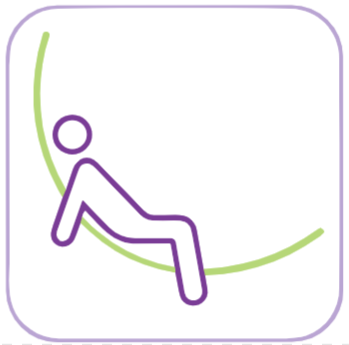 Une icône violette et verte représentant une personne assise sur une corde.