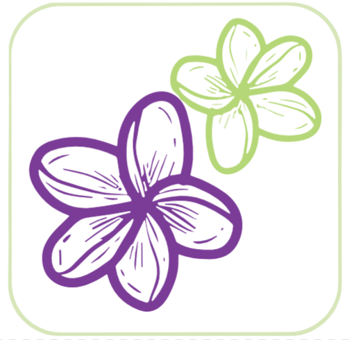 Deux fleurs violettes et vertes sont assises l'une à côté de l'autre sur un fond blanc.