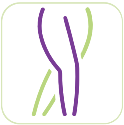 Une icône violette et verte des jambes d'une personne