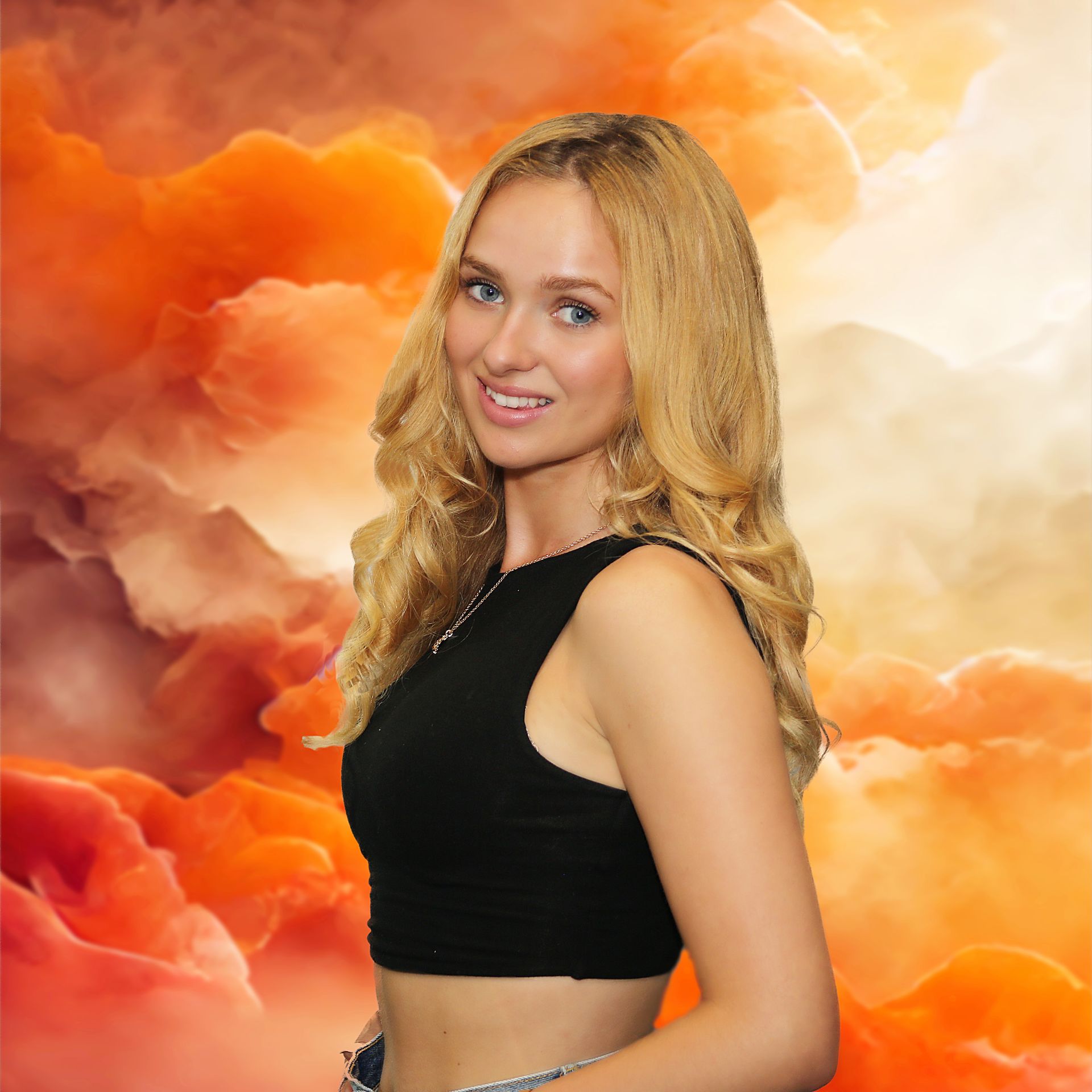 Glamorous model with fiery background