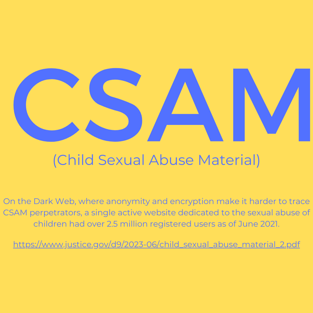 The word CSAM is on a yellow background