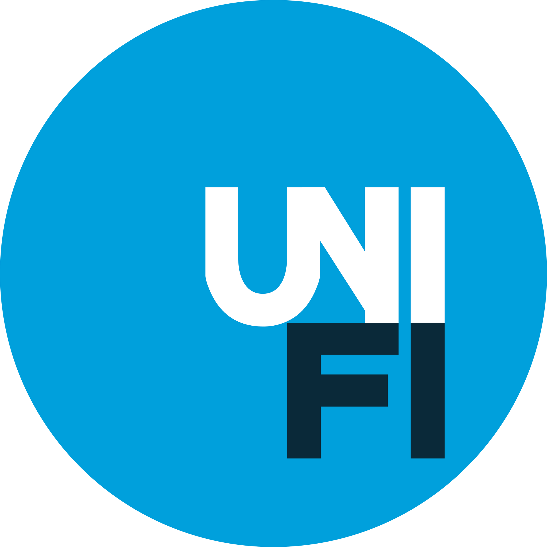 A blue circle with the word unifi on it