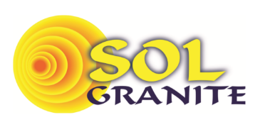 A logo for sol granite with a yellow sun in the center