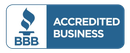 A blue button that says accredited business on it