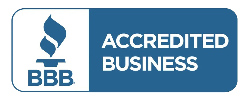 A blue button that says accredited business on it