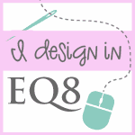 A logo for a website called i design in eq8 with a mouse and needle.