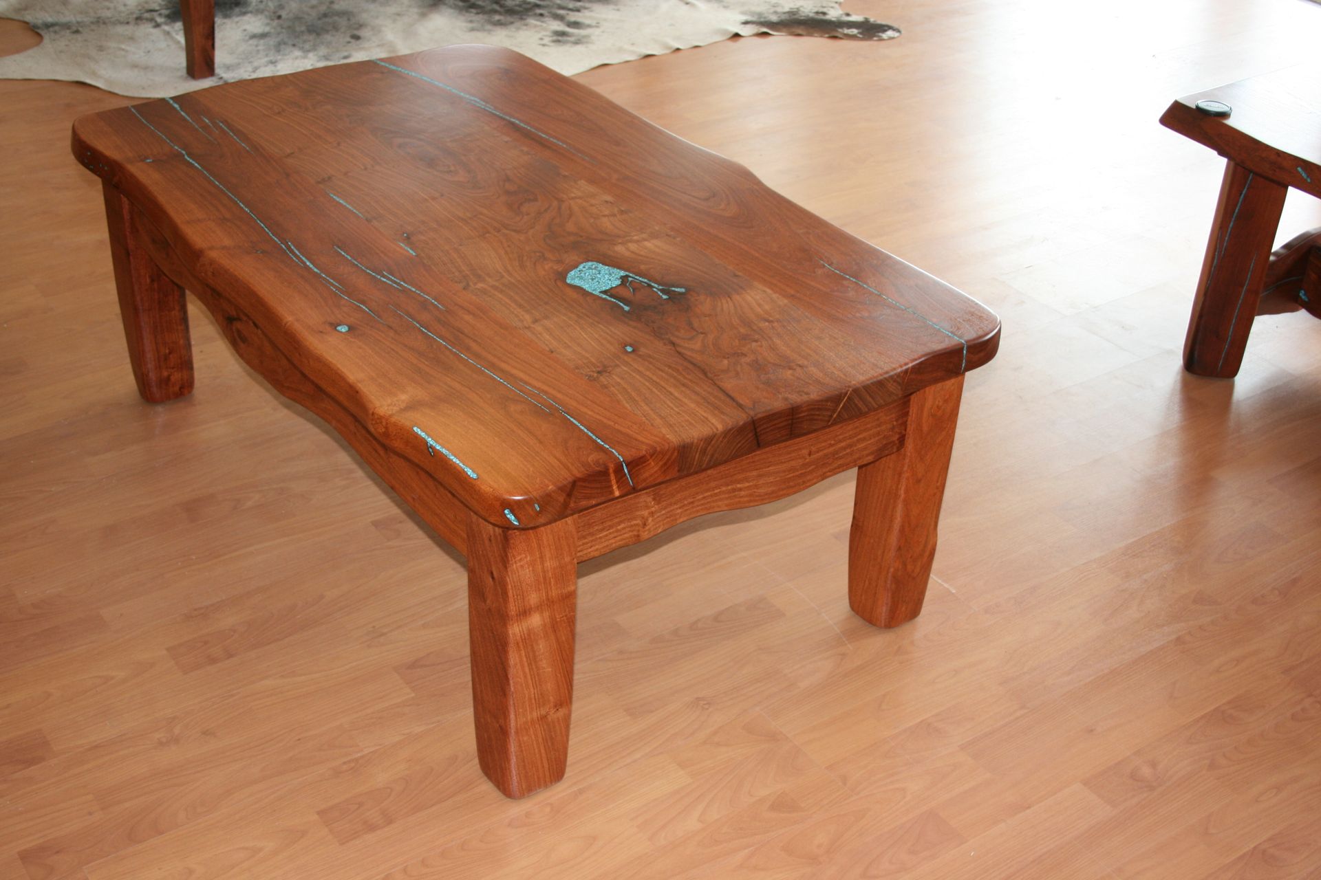 Natural Edge Coffee Table w/ Turquoise Inlay