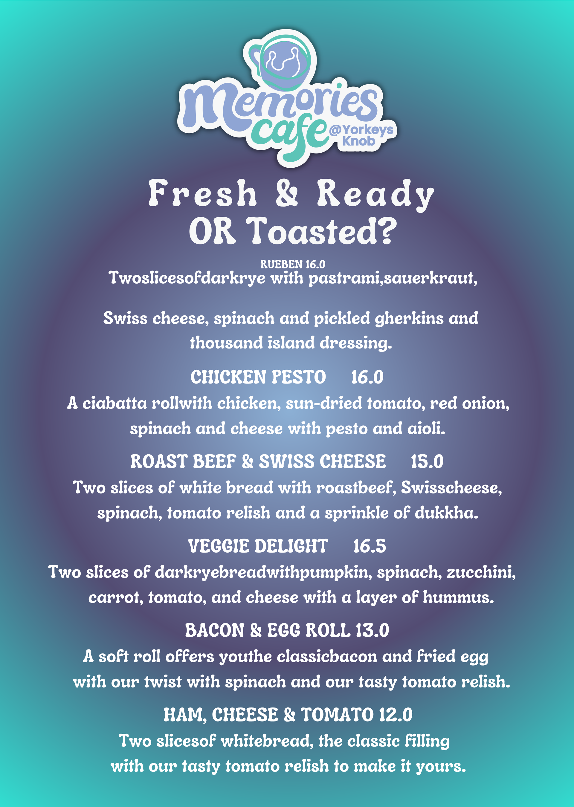 Memoir Menu Menu | Memories Cafe @ Yorkeys Knob