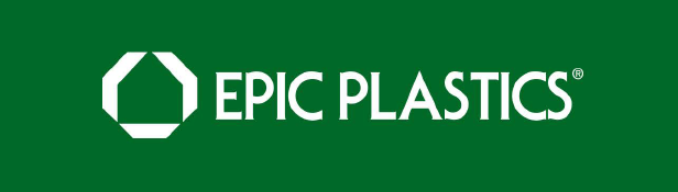 Logo of Epic Plastics, a white geometric shape next to 