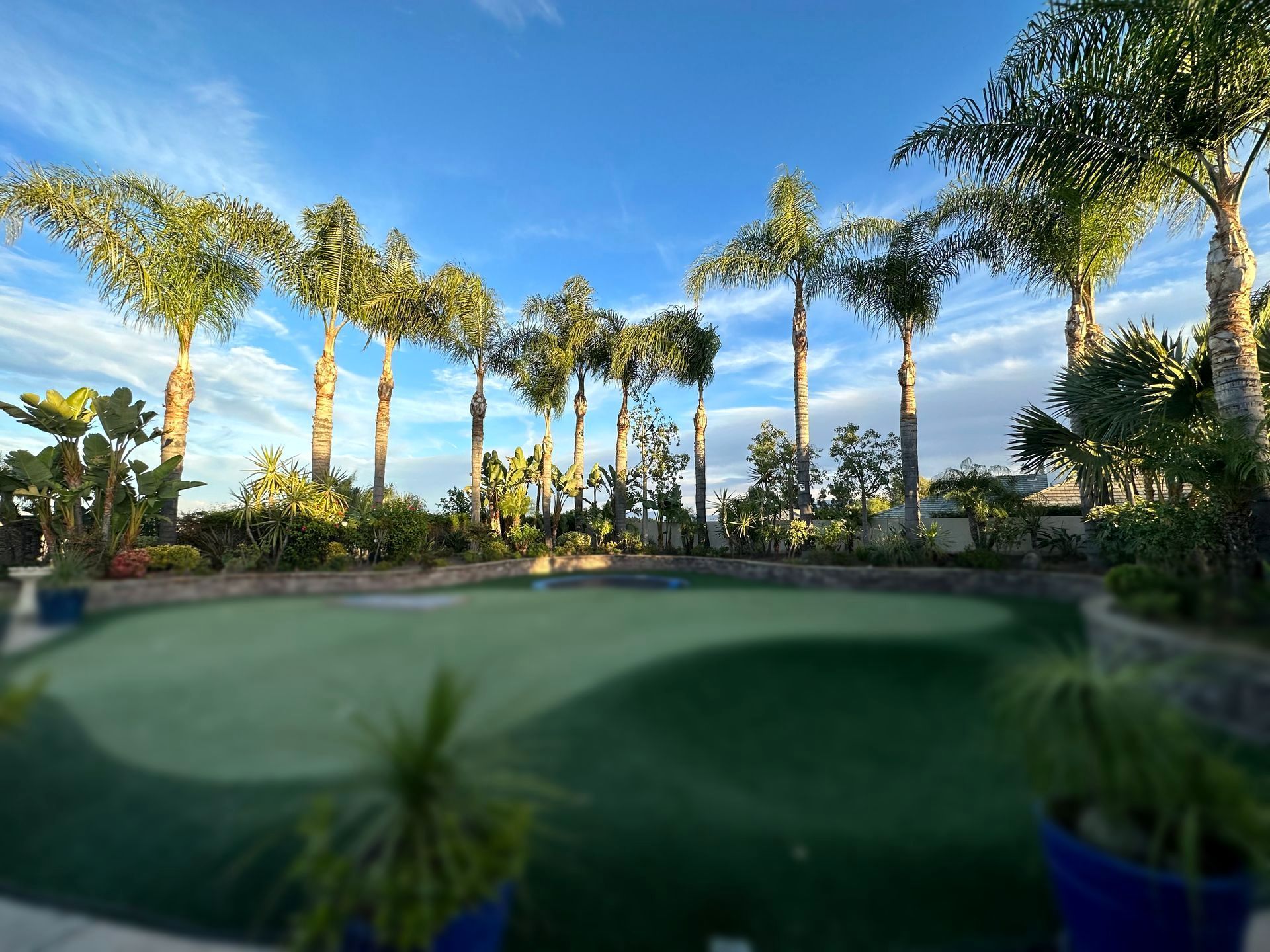 A backyard with a table and chairs and a grill.