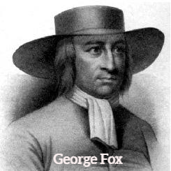 A black and white portrait of george fox wearing a hat and tie.