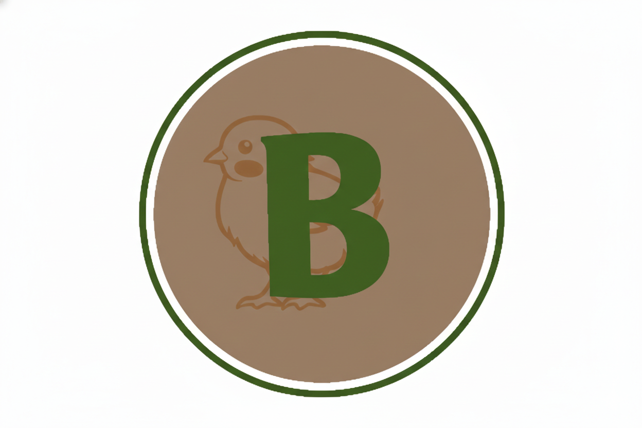 Círculo marrón con un borde verde, una gran letra