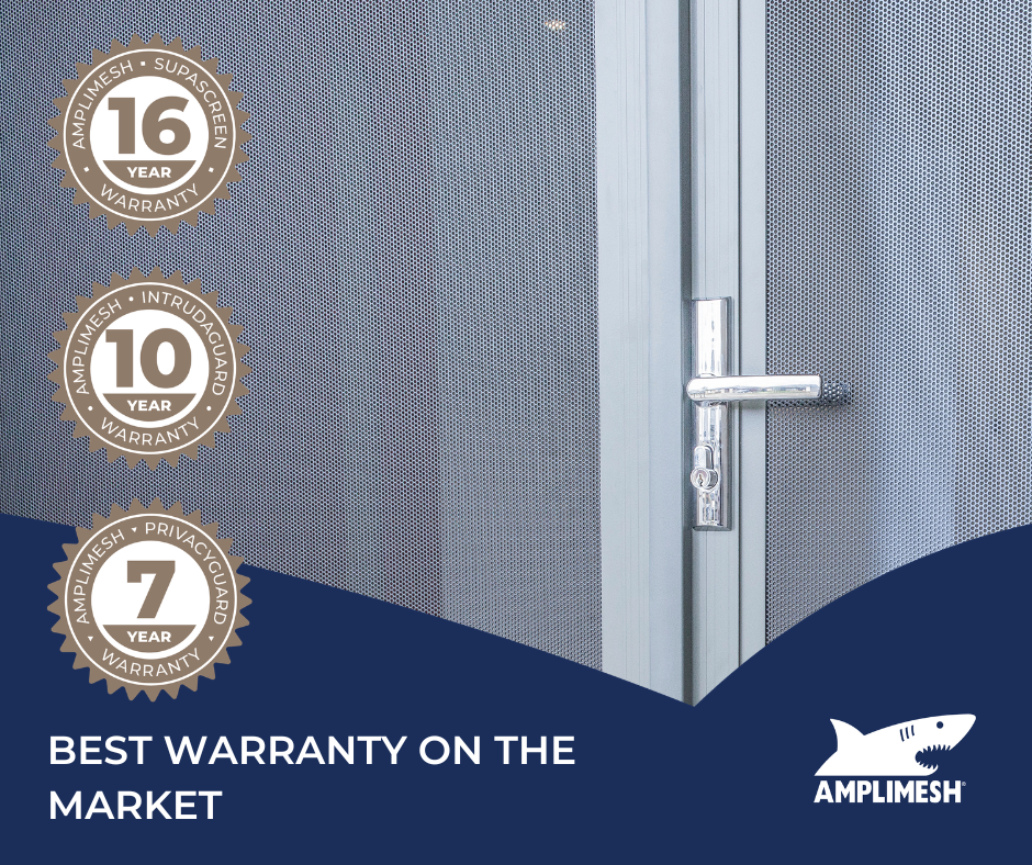 Silver door with 16-, 10-, and 7-year warranty badges and “Best warranty on the market” text.