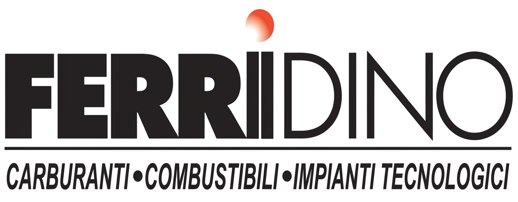 Logo FERRIDINO con testo nero e accenti arancioni, oltre allo slogan per carburante, combustione e sistemi tecnologici.