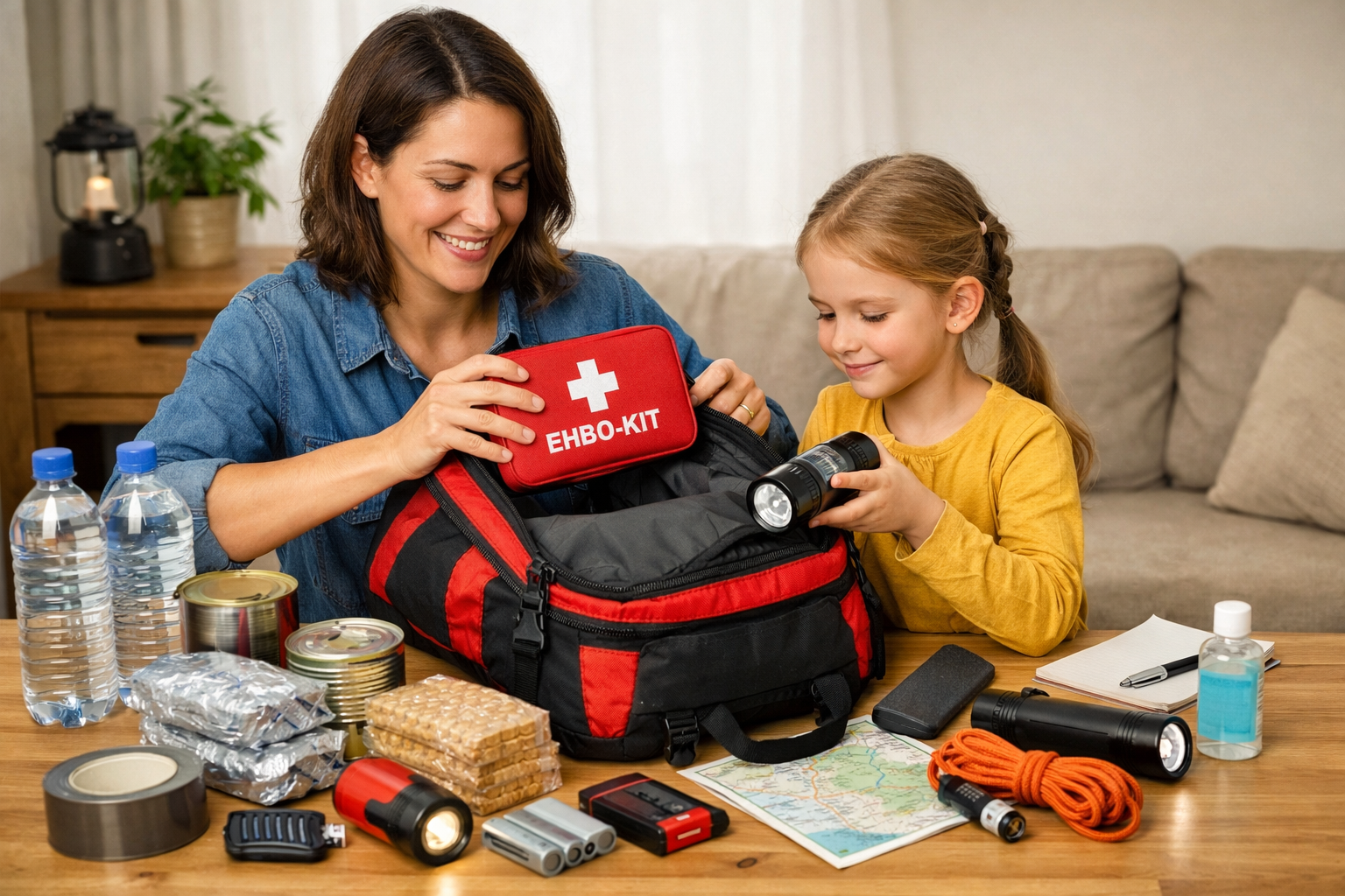 Moeder en dochter pakken rugzak in