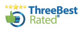 A logo for three best rated with a thumbs up