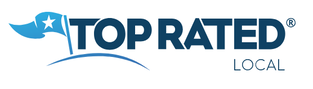 The logo for top rated local has a blue flag on it.