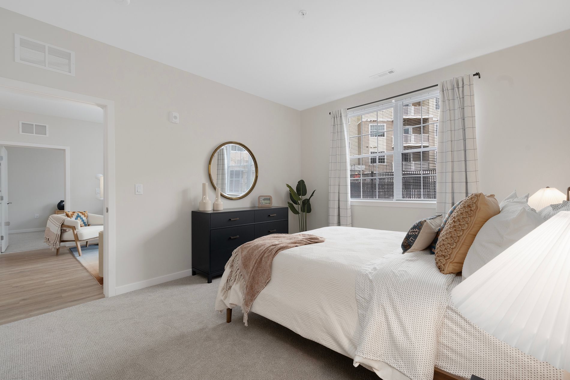 Modern bedroom with furniture. 