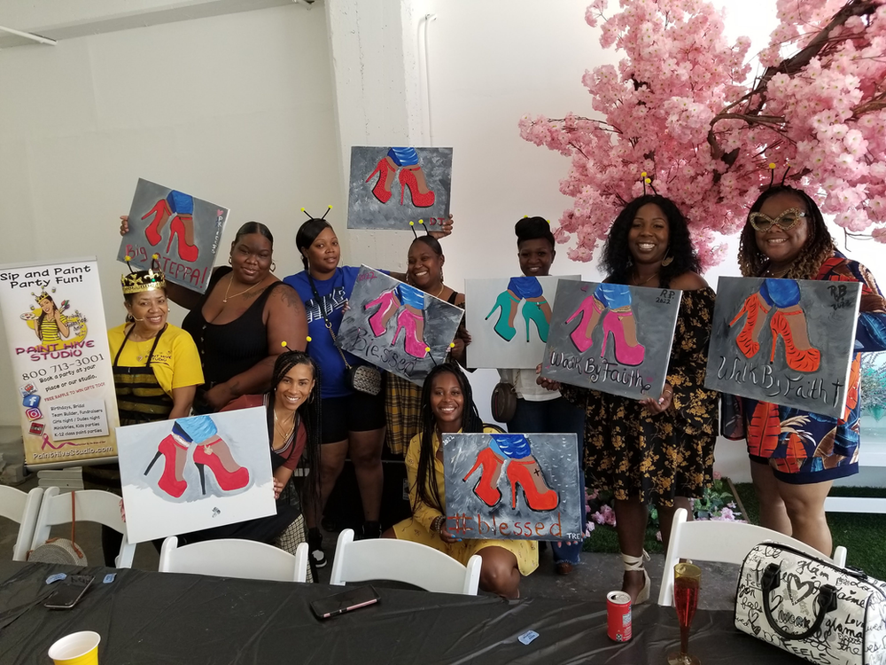 Women With Their Paintings — Los Angeles, CA — Paint Hive Studio