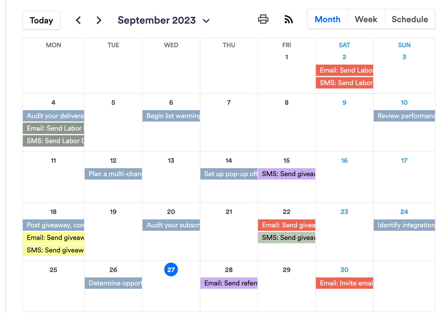 A calendar for september 2023 is shown on a computer screen