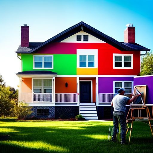 A colorful house with a man painting