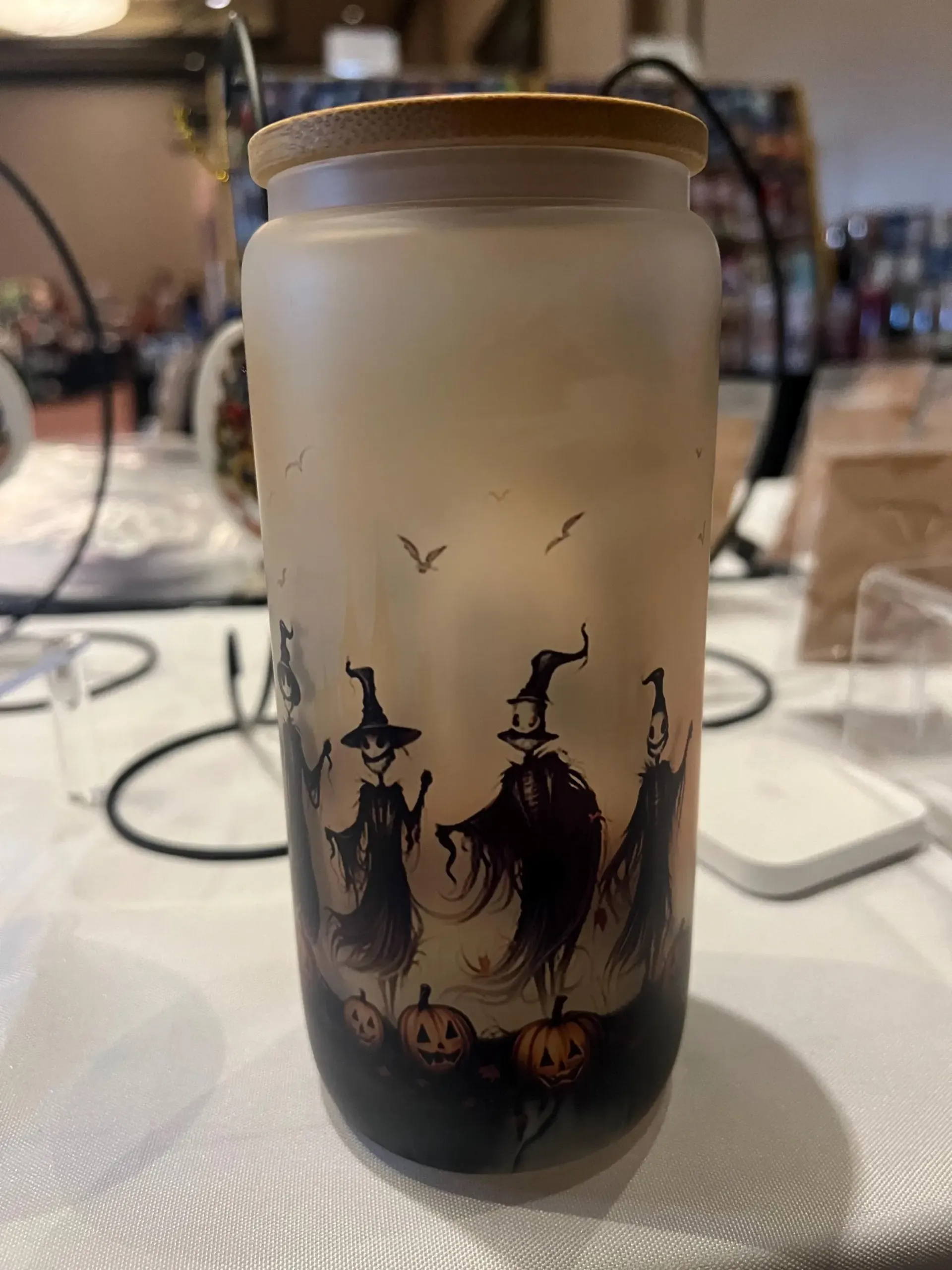 Witchy Halloween Glass Can Cup