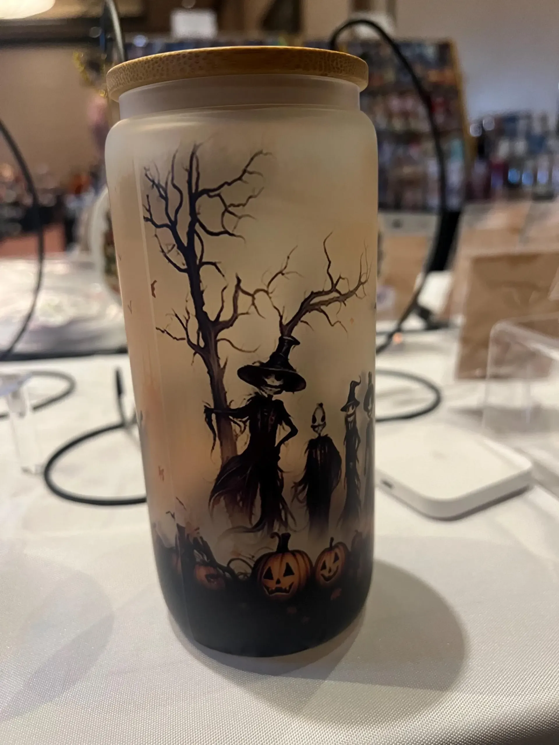 Witchy Halloween Glass Can Cup
