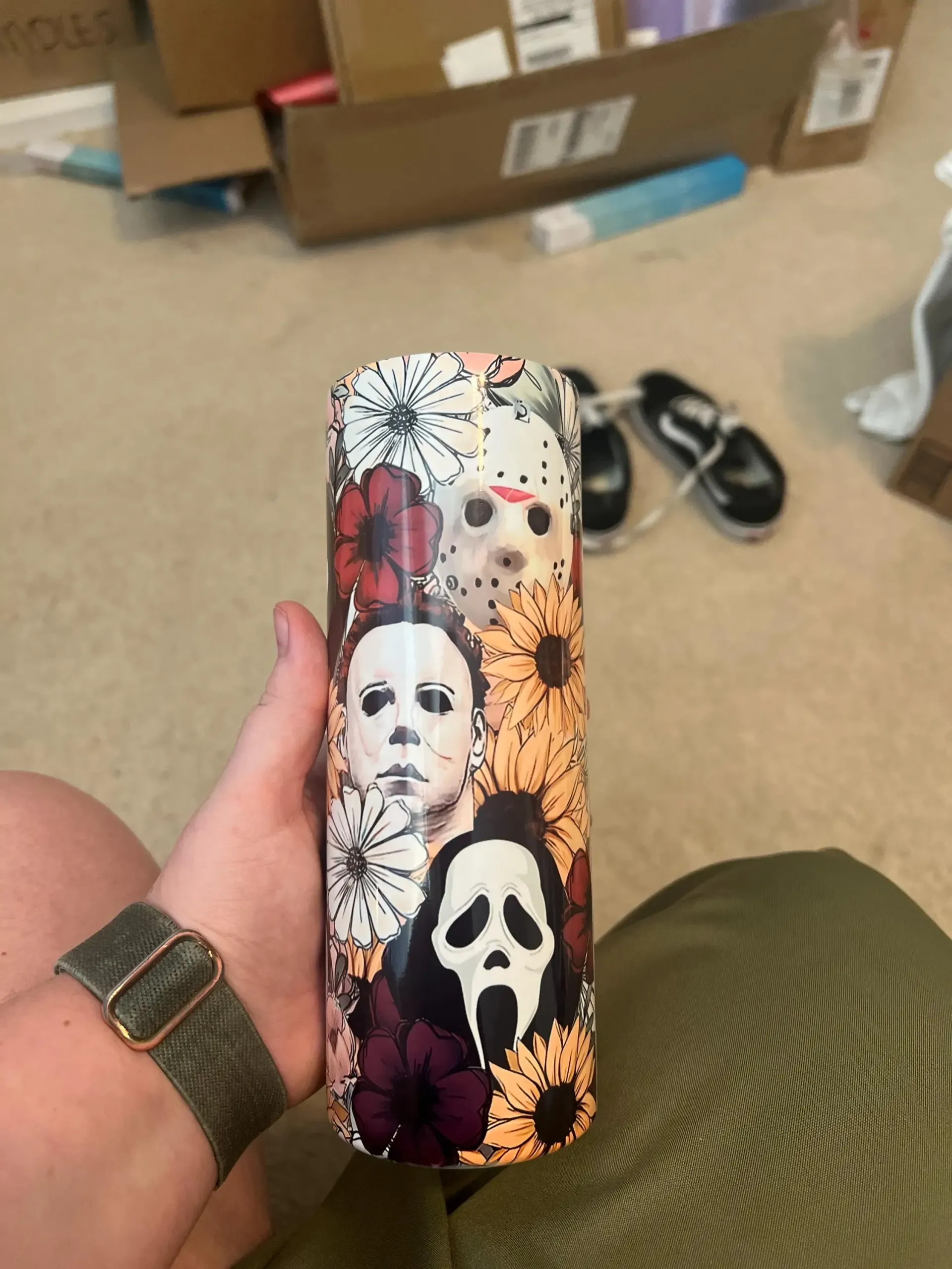 Horror Icons and Flowers Tumbler