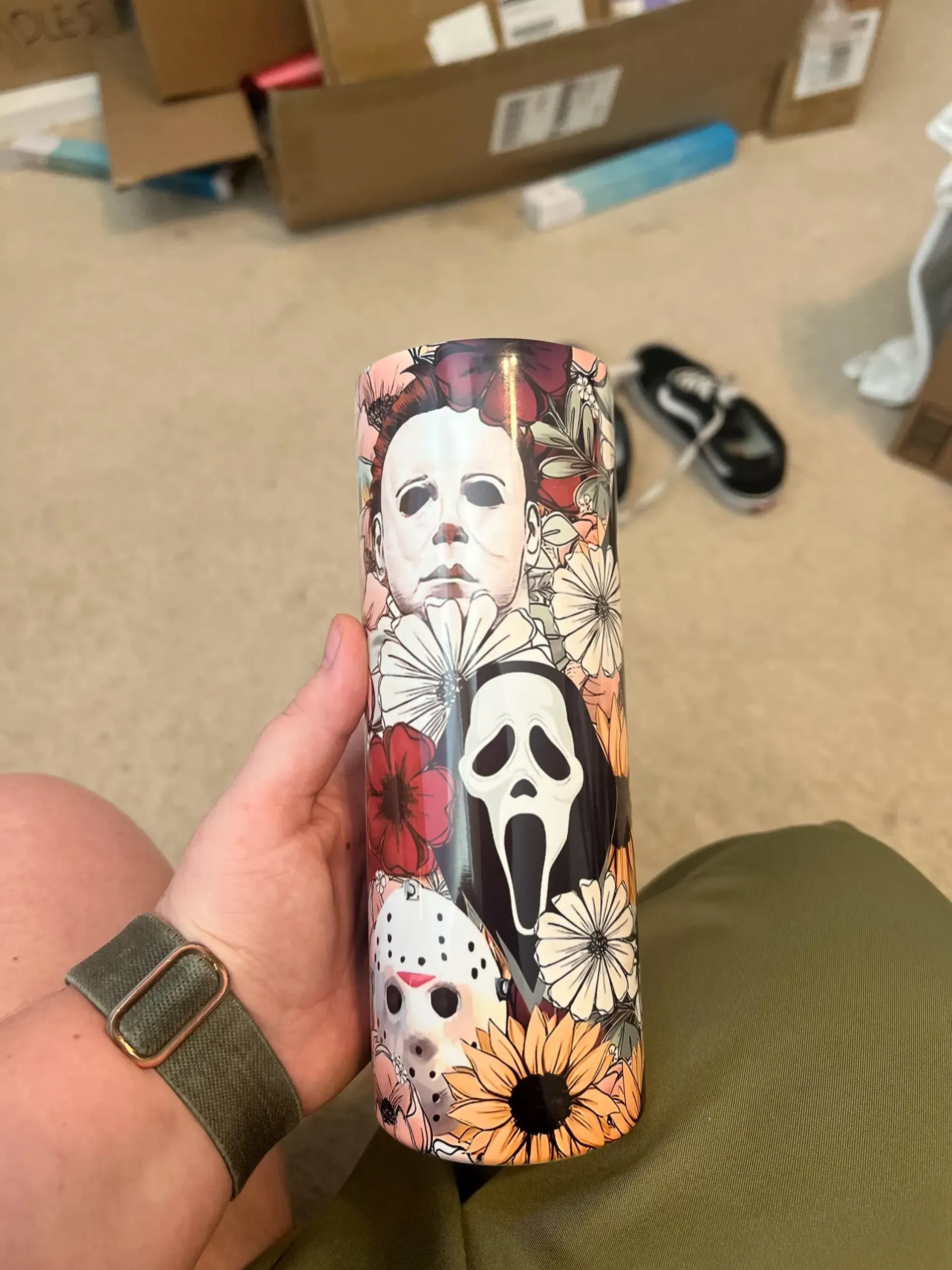 Horror Icons and Flowers Tumbler