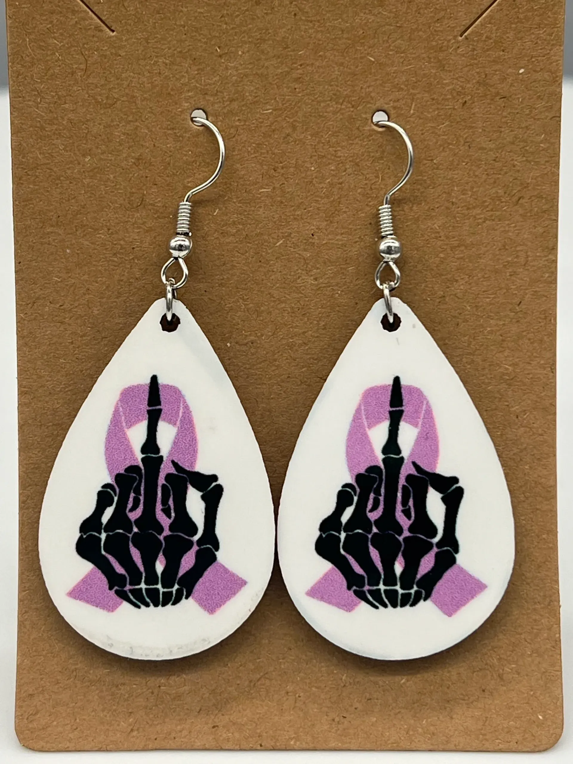 Skeleton Middle Finger Cancer Awareness Earrings