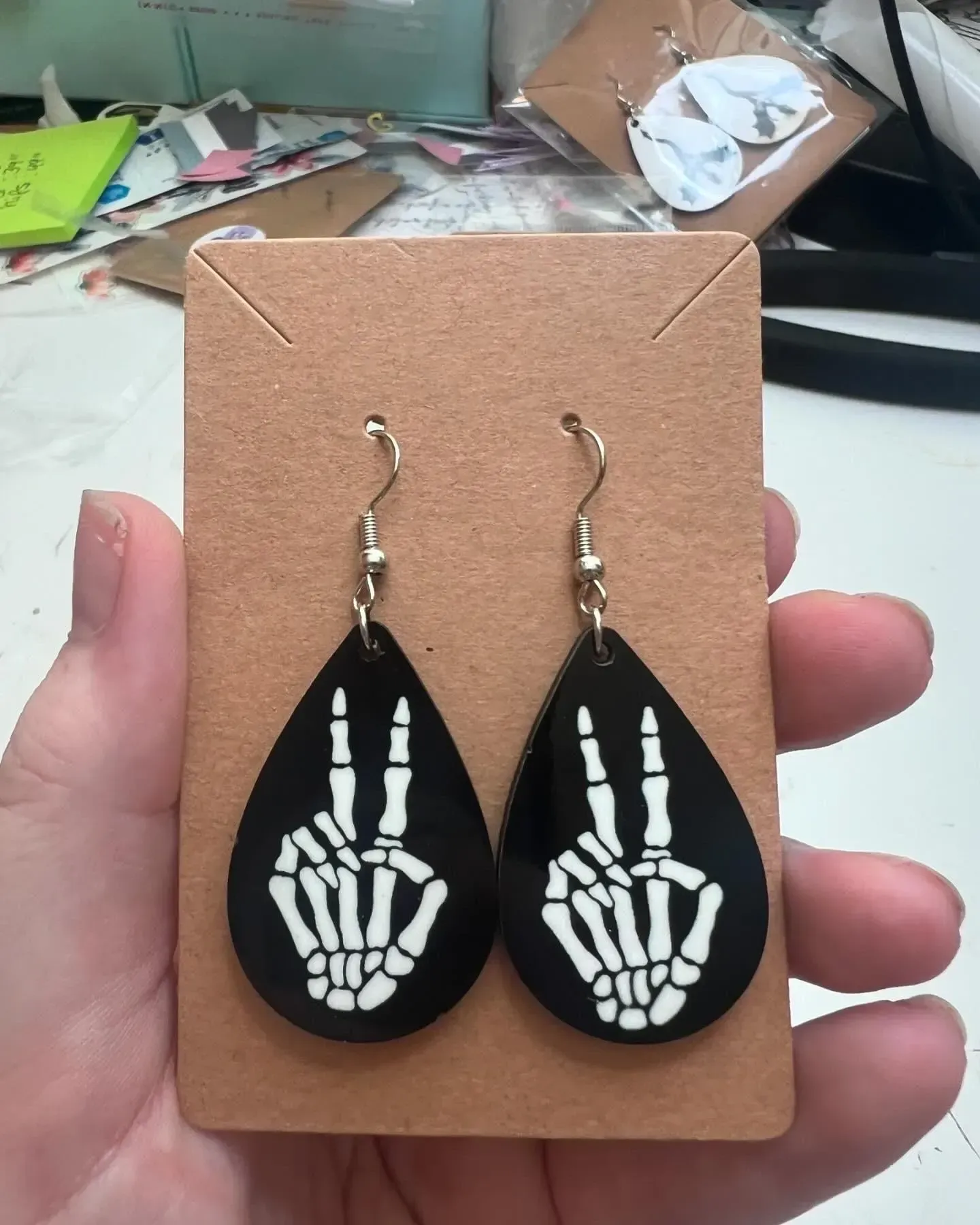 Skeleton Peace Sign Earrings