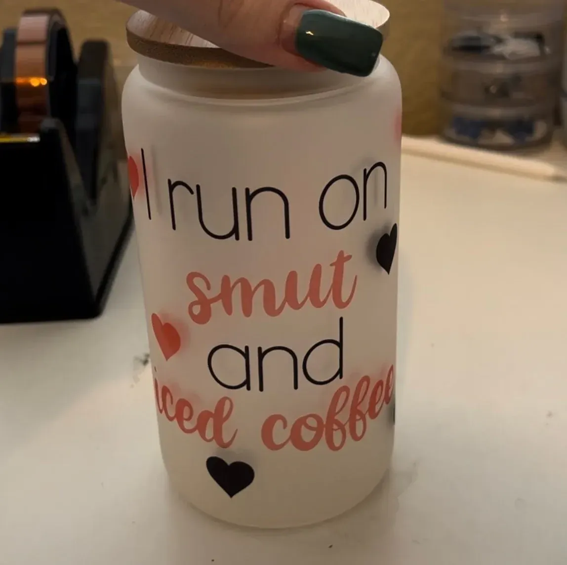 I Run On Smut and Iced Coffee Glass Can