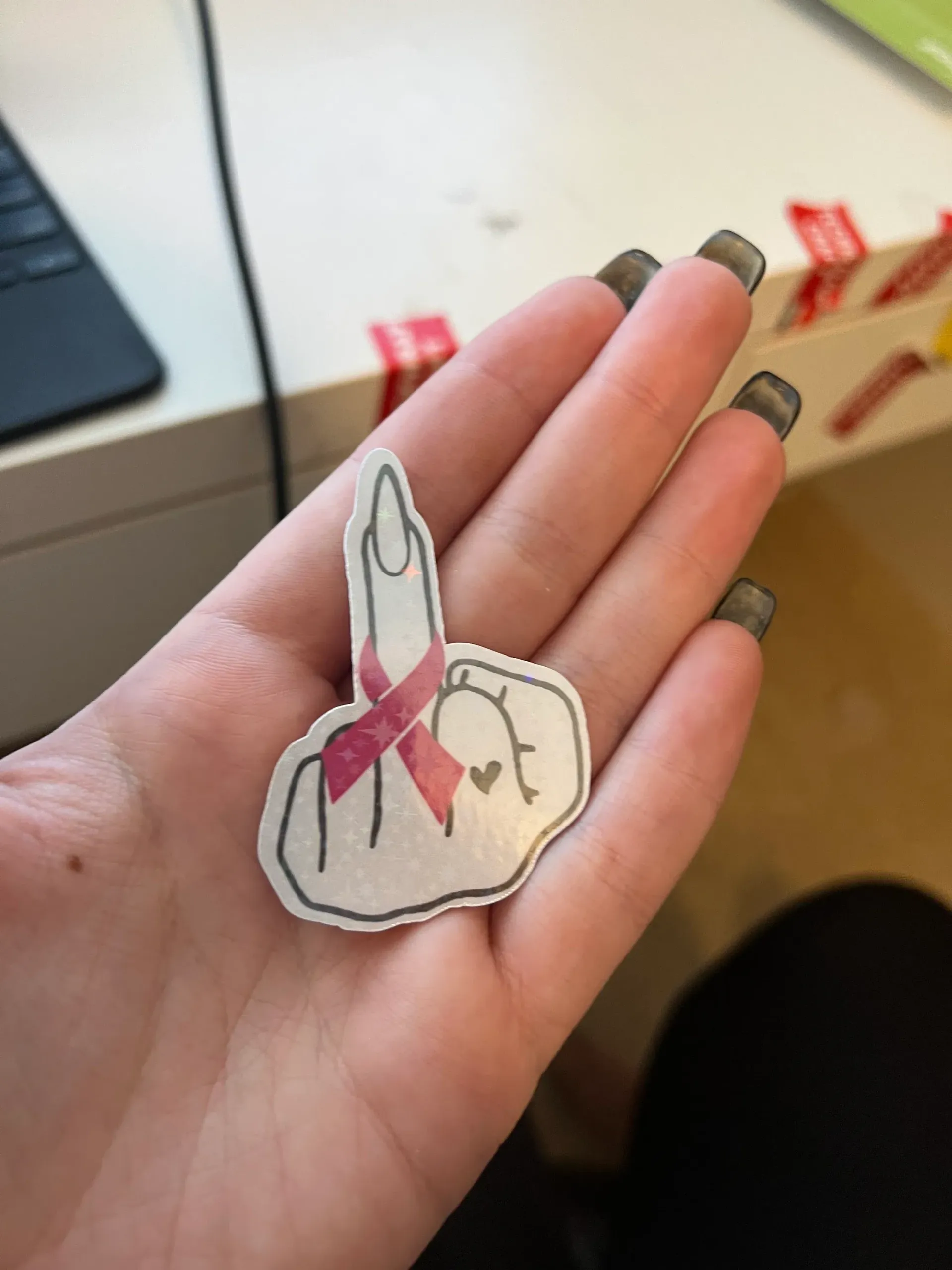 Middle Finger Cancer Ribbon Sticker