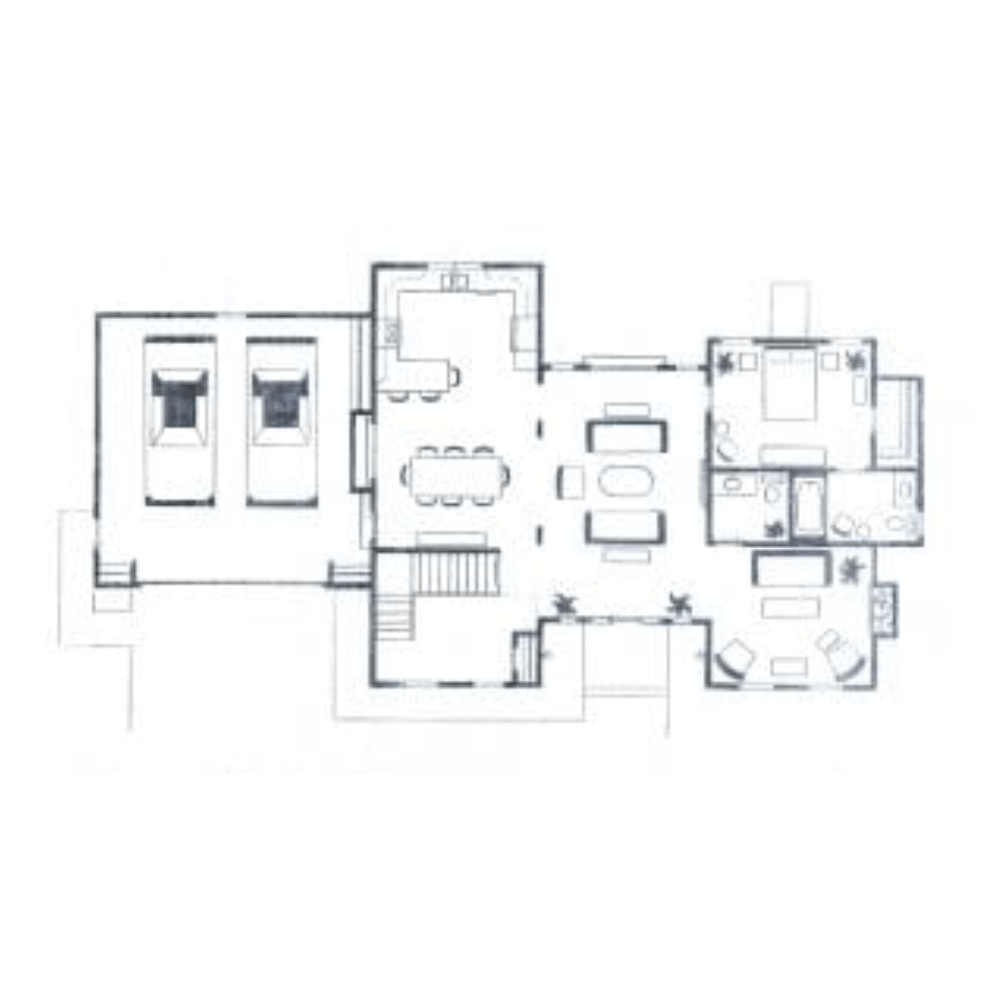 A black and white floor plan of a house.