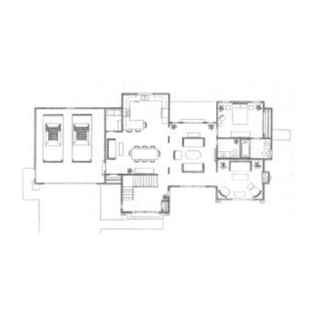 A black and white floor plan of a house.
