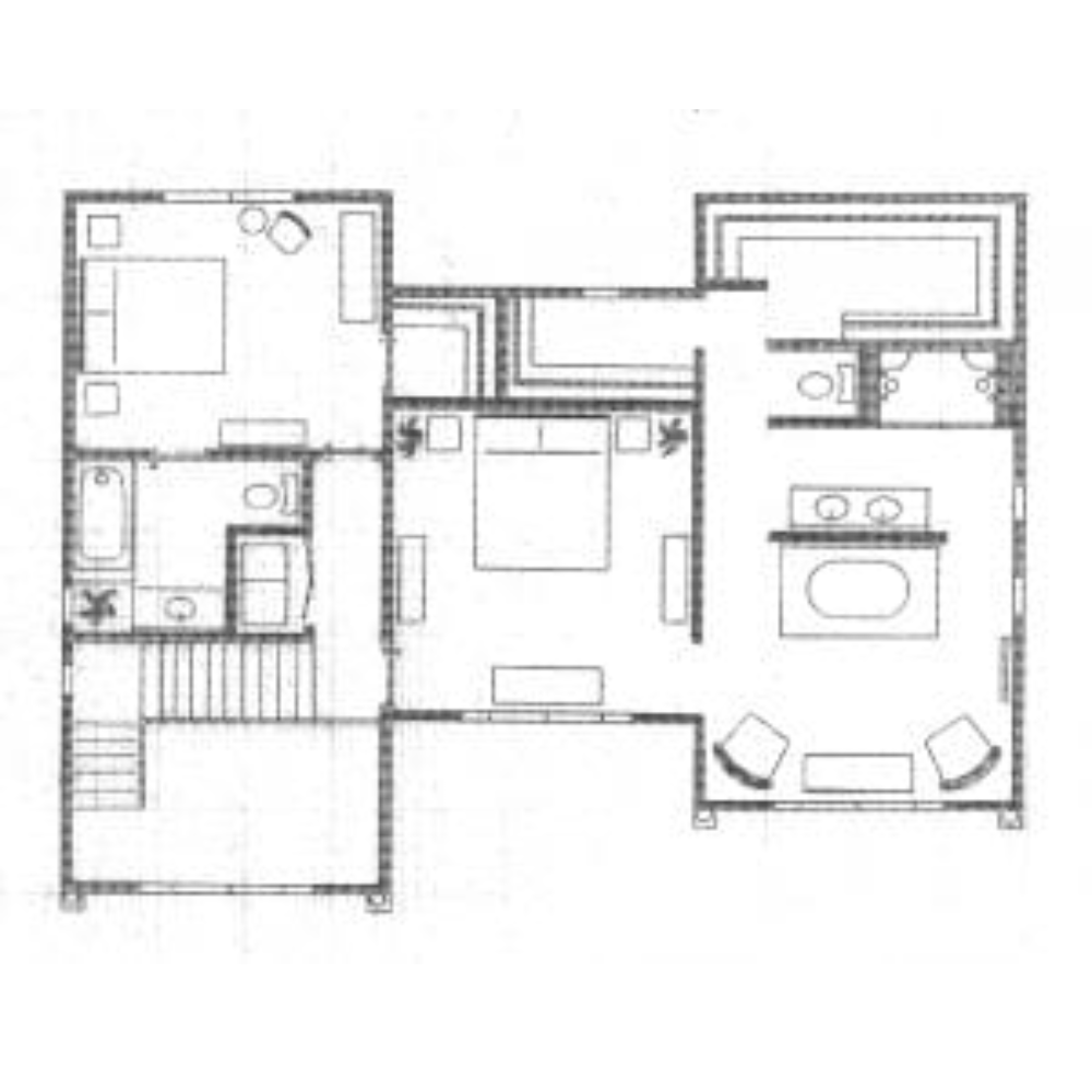 A black and white floor plan of a house with a bedroom , living room , and bathroom.