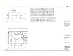 A black and white drawing of a house floor plan.