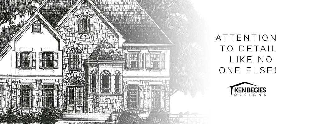 A black and white drawing of a house with the words attention to detail like no one else.