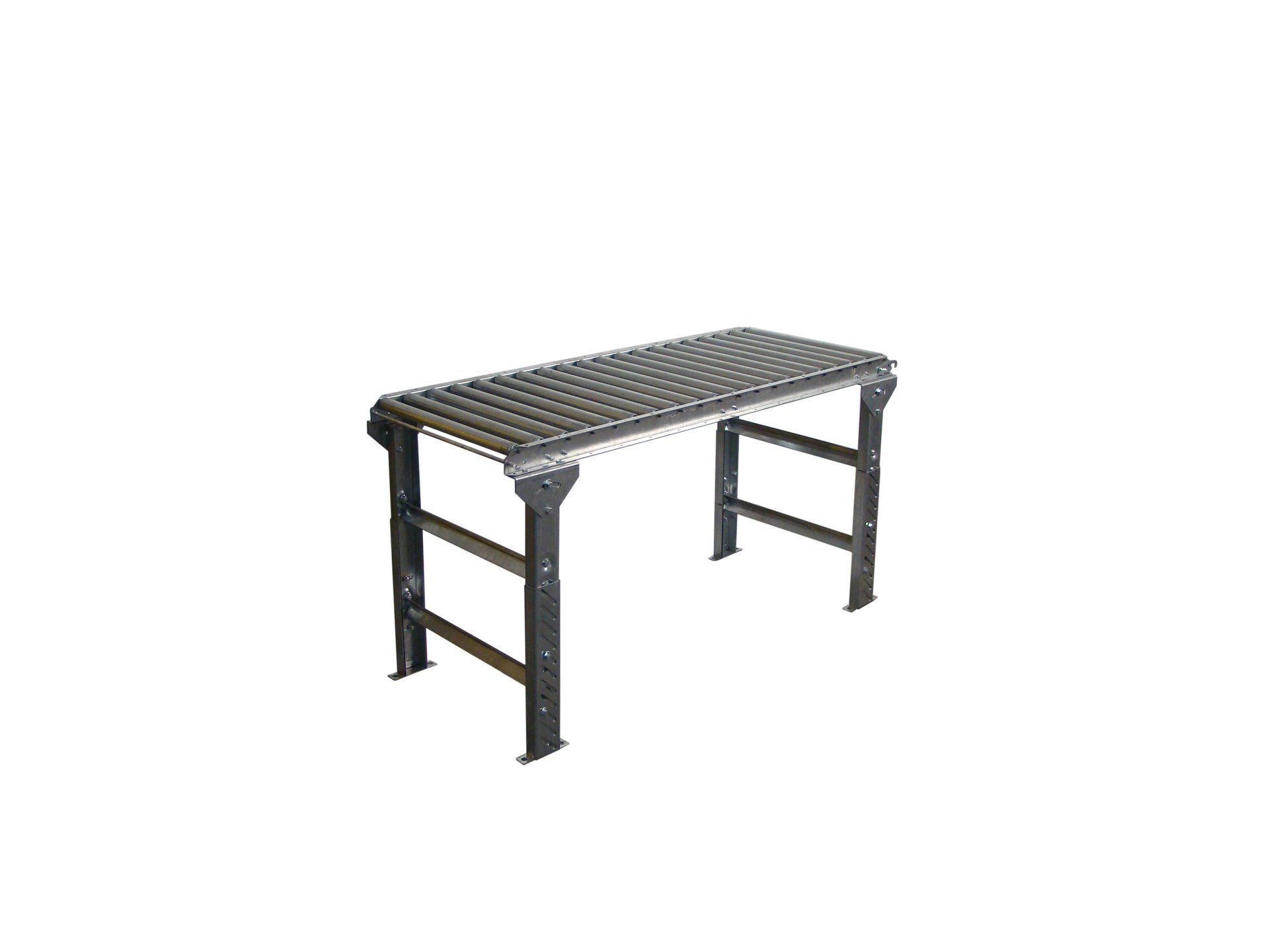 A metal bench with a metal top on a white background.